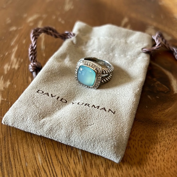 David Yurman Jewelry - David Yurman Authentic Sterling Silver Aqua Chalcedony Pave Diamond Ring